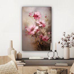 Lærredsmaleri - vægdekoration blomster - lyserød - kunst - akvarel - vægdekoration stue - soveværelsesdekoration - værelse tilbehør - lærredsmalerier