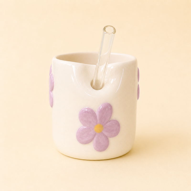 Blomma Ceramic Cup – Handmade Flower Relief – 240 ml