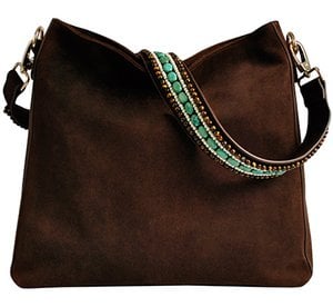 BOHO IBIZA BAG - Tiger Turquoise Schultergurt (70cm) + Wildledertasche (Cocoa)