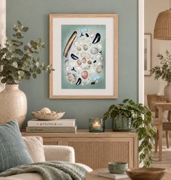 Zeeland souvenir | Zeeland | Shells | Zeeland coast | Framed print | A4