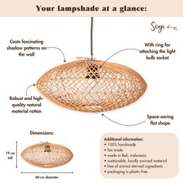 Rattan-Lampenschirm-Boho-Anhänger Licht-natürliche Deckenlampe-Scheibe-förmige Lampe-flaches handgewebte Deckenleuchte (Ø 40 cm) Arana