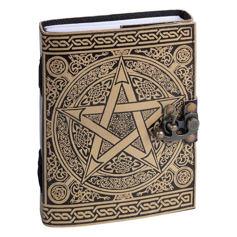 Leren dagboek Zwart Pentagram met slot