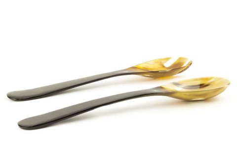 Big cutlery in marbled black horn