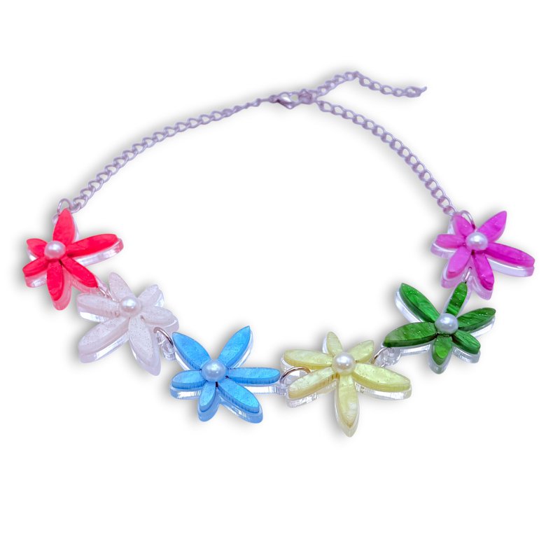 Ophelia ketting – handgemaakte bloemen plexiglas ketting