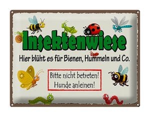 Tin sign notice 40x30cm insect meadow bees bumblebees