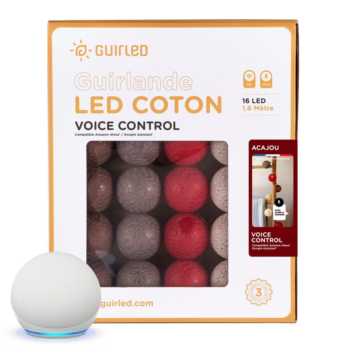 Mahogany Voice command Cotton ball light garland Google & Alexa