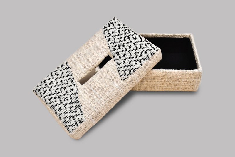 Cubierta de caja de pañuelos | Jacquard de algodón tejido a mano | 24x14cm