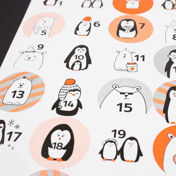 Adesivo calendario dell'avvento orsi polari e pinguini