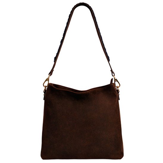 BOHO IBIZA BAG - Sapphire blue shoulder strap (70cm) + Suede bag (Cocoa)