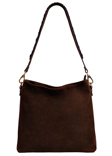 BOHO IBIZA BAG - Tracolla blu zaffiro (70cm) + Borsa in pelle scamosciata (Cacao)