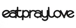 A decorative black metal wall hanging in the shape of the text "eatpraylove". The item appears to be a coat rack or hall hanger for hanging coats, bags, or other items.