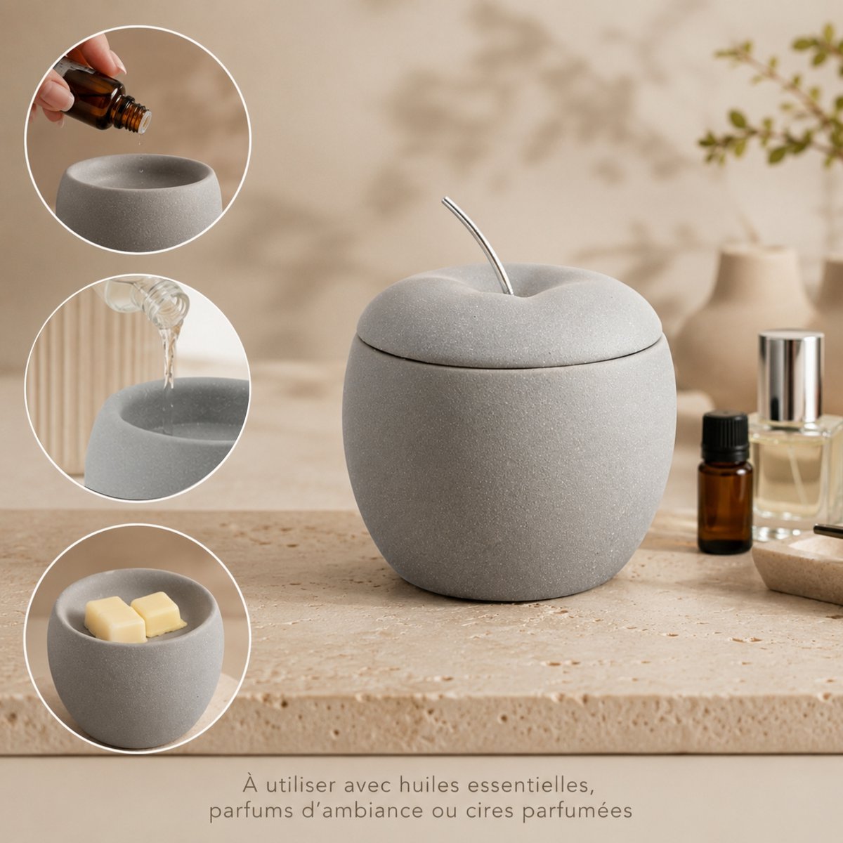 Quemador de perfume - Manzana del amor - Portavelas de fusión Ceras perfumadas - Accesorio de aromaterapia - Vela de cerámica Tealight - Idea de regalo