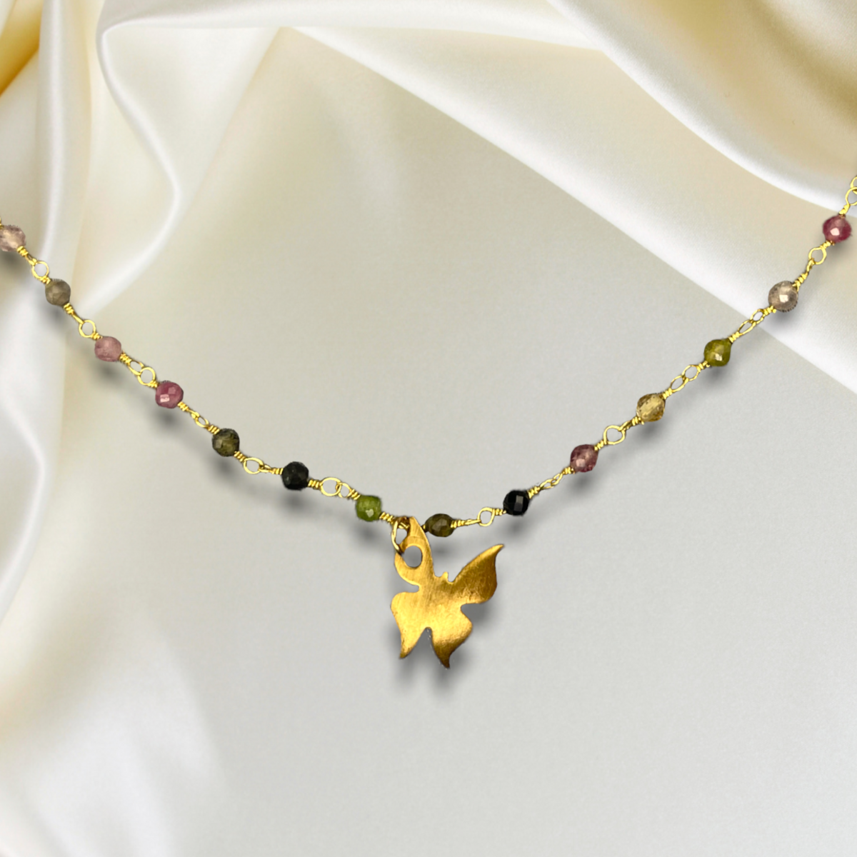 Toermalijn gouden vlinderketting - edelsteen gradiënt metamorfose hanger VIK-134 ketting