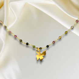 Toermalijn gouden vlinderketting - edelsteen gradiënt metamorfose hanger VIK-134 ketting