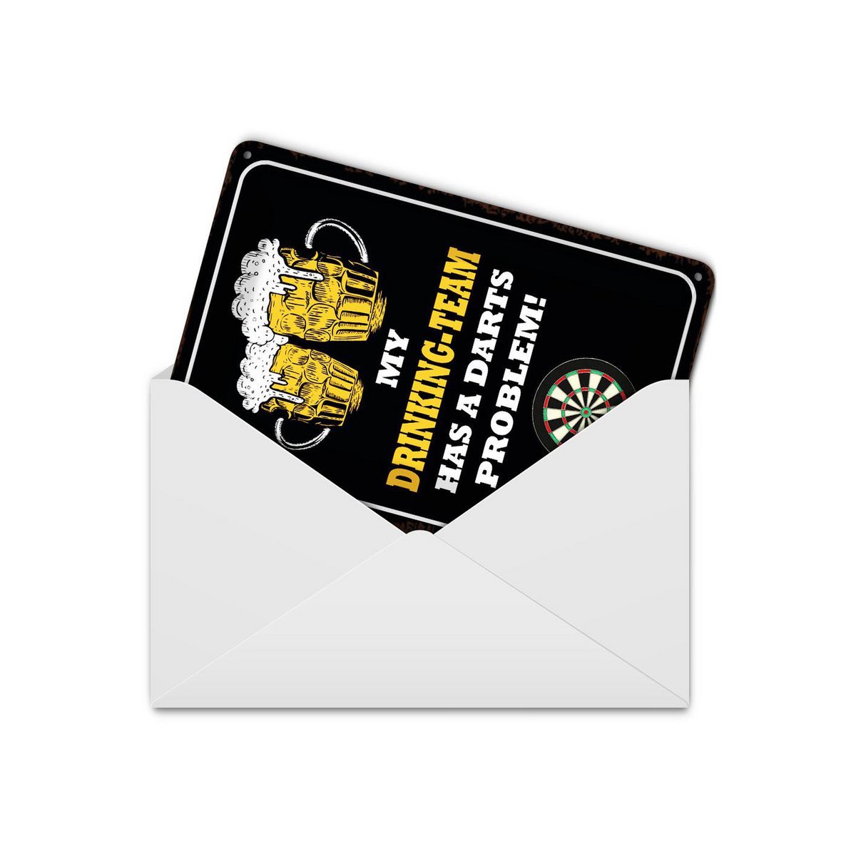 Cartolina in latta birra 10x14 cm Cartello decorativo La mia squadra di bevitori ha un problema con le freccette