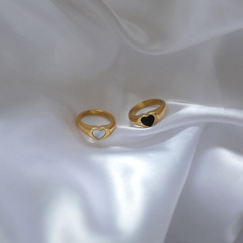 Perlmutt-Muschel & Onyx-Herz-Inlay-Ring