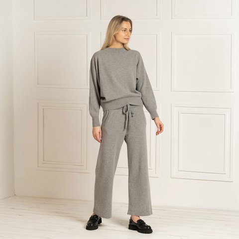 Women's Knitwear Set Sweater Oslo & Wide Leg Pants Helsinki Light Gray