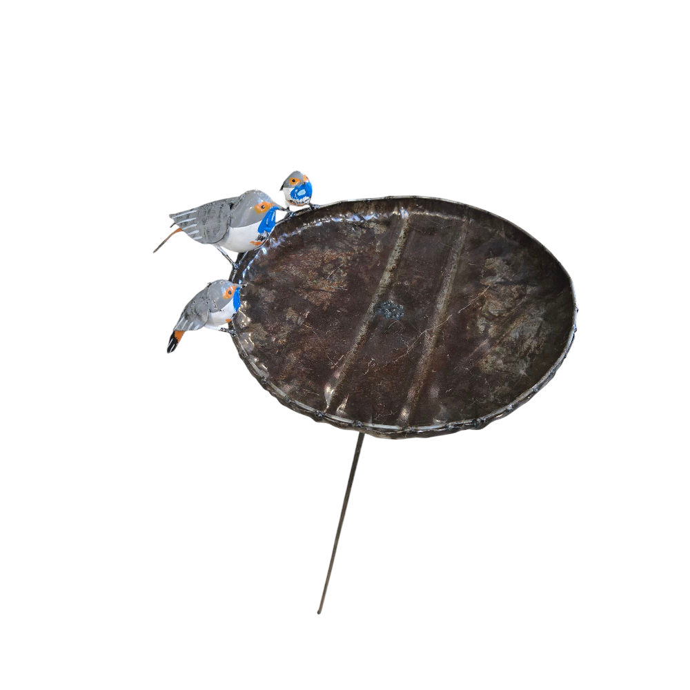 Métal grand bol de gorge bleue Birdfeeder sur bâton