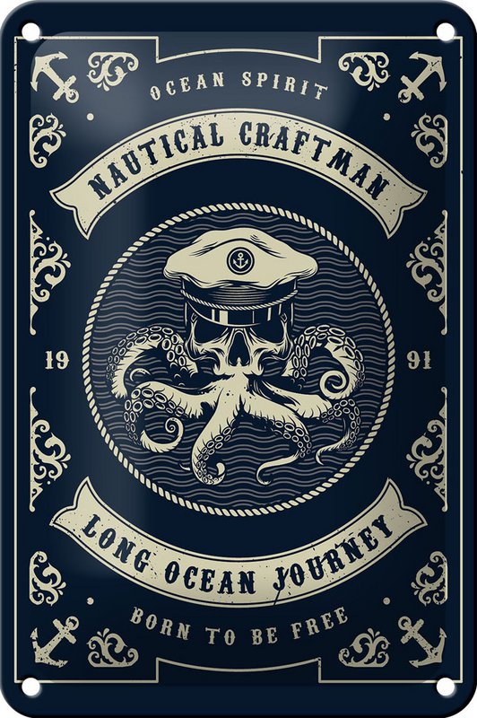 Tin Sign Seafaring 12x18cm Natural Craftman Ocean Decoration
