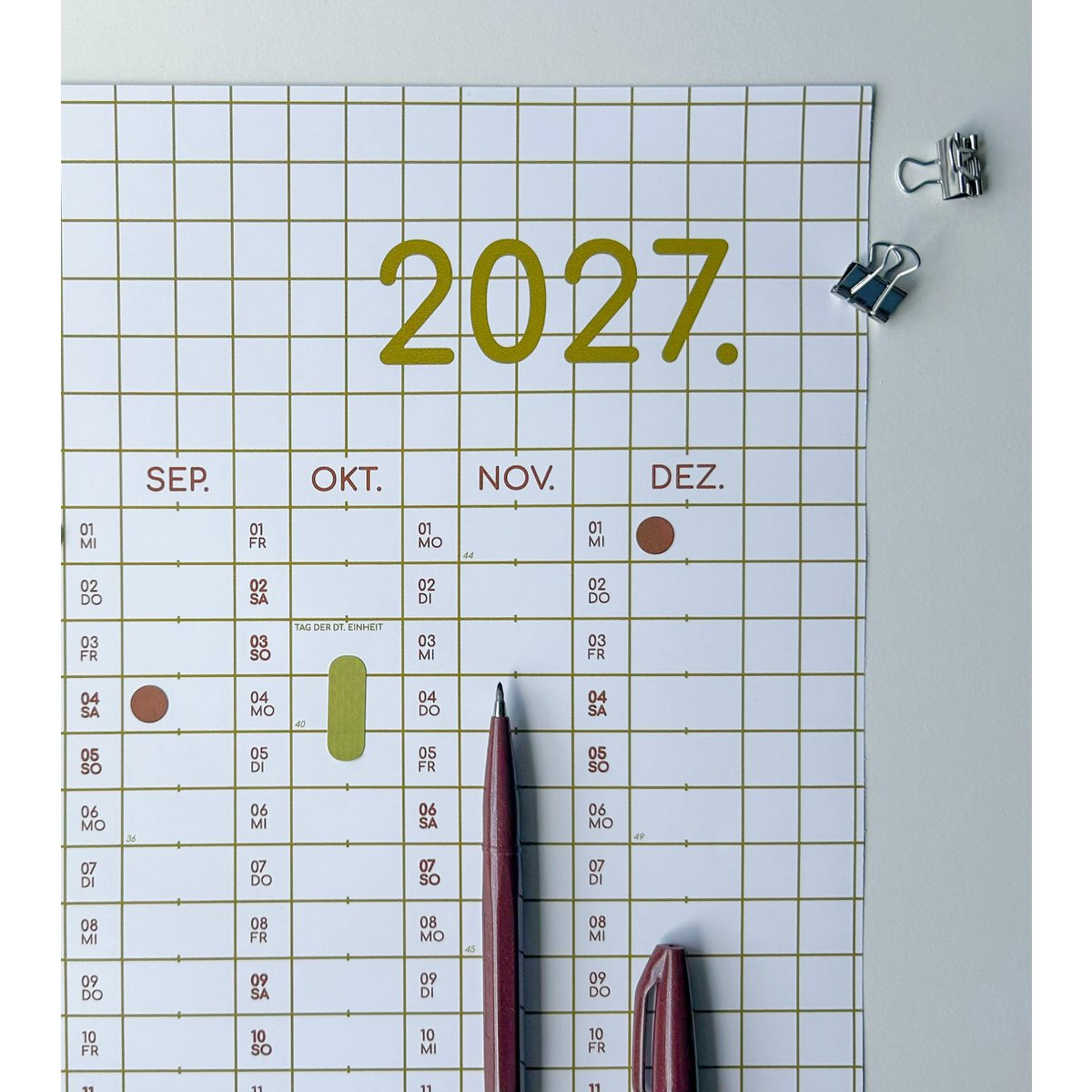 Planificador anual 2027, calendario a cuadros, calendario de pared 2027, calendario verde, calendario grande