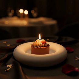 LAVURI Spicy Pumpkin Gourmet Dessert scented Candle, handmade, soy wax, including a sculptural stoneware plate, limestone, white, Duftkerze