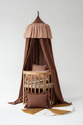 Nursery canopy with ruffle "brown stripes"