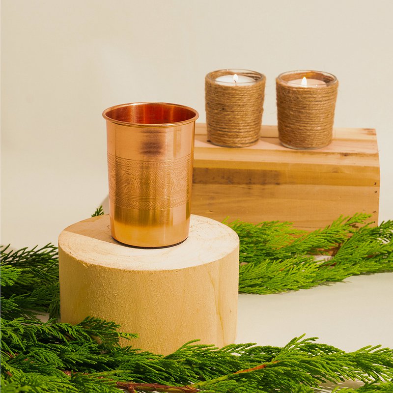 Puur koperen beker bloempatroon rand – 300 ml/105 g (zware uitvoering, in luxe geschenkverpakking)