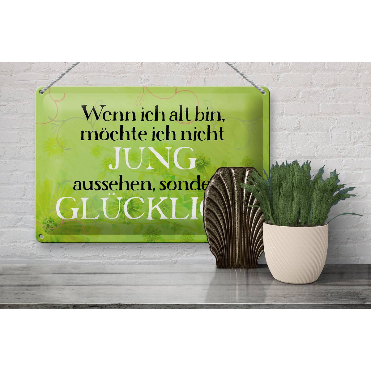 Blikken bordje met de tekst 30x20cm: oud wil jong