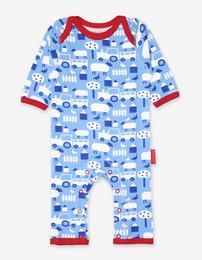 Organisk bomulds baby pyjamas med ét stykke med gårdsprint