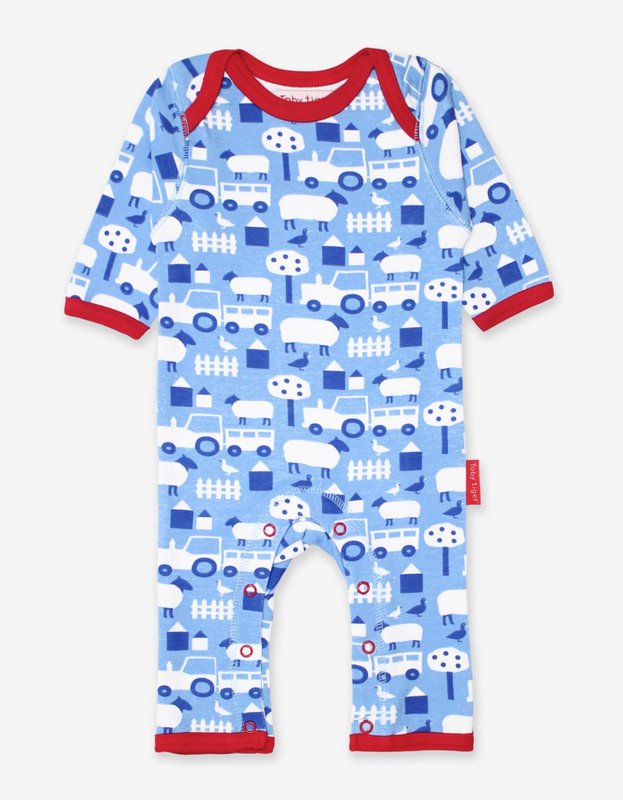 Bio-Baumwoll Baby Schlafanzug einteilig mit Bauernhof-Druck