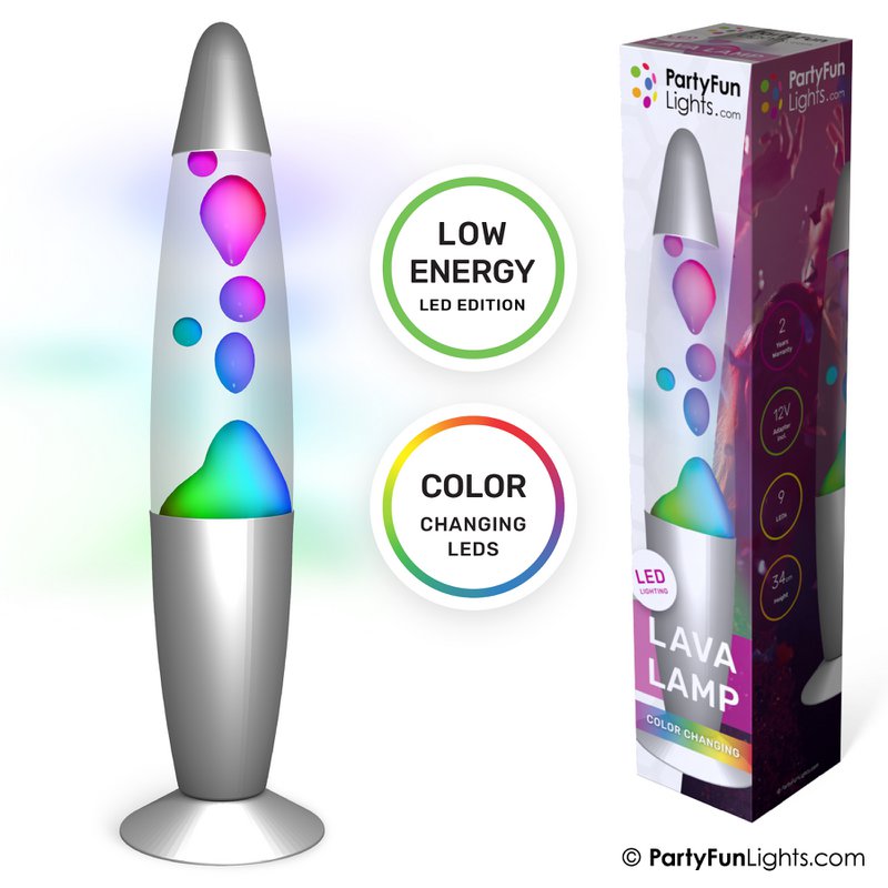 PartyFunLights - Lava Lamp Multi-Color LED - changes color - energy-efficient technology - height 34cm - incl. EU adapter