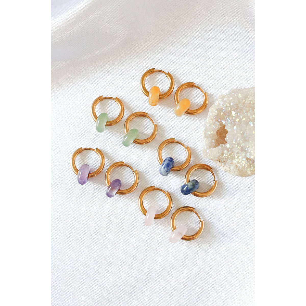 Removable Natural Crystals Beads | 24K Hoop Earrings
