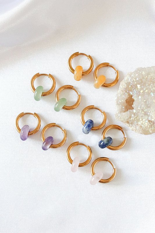 Removable Natural Crystals Beads | 24K Hoop Earrings