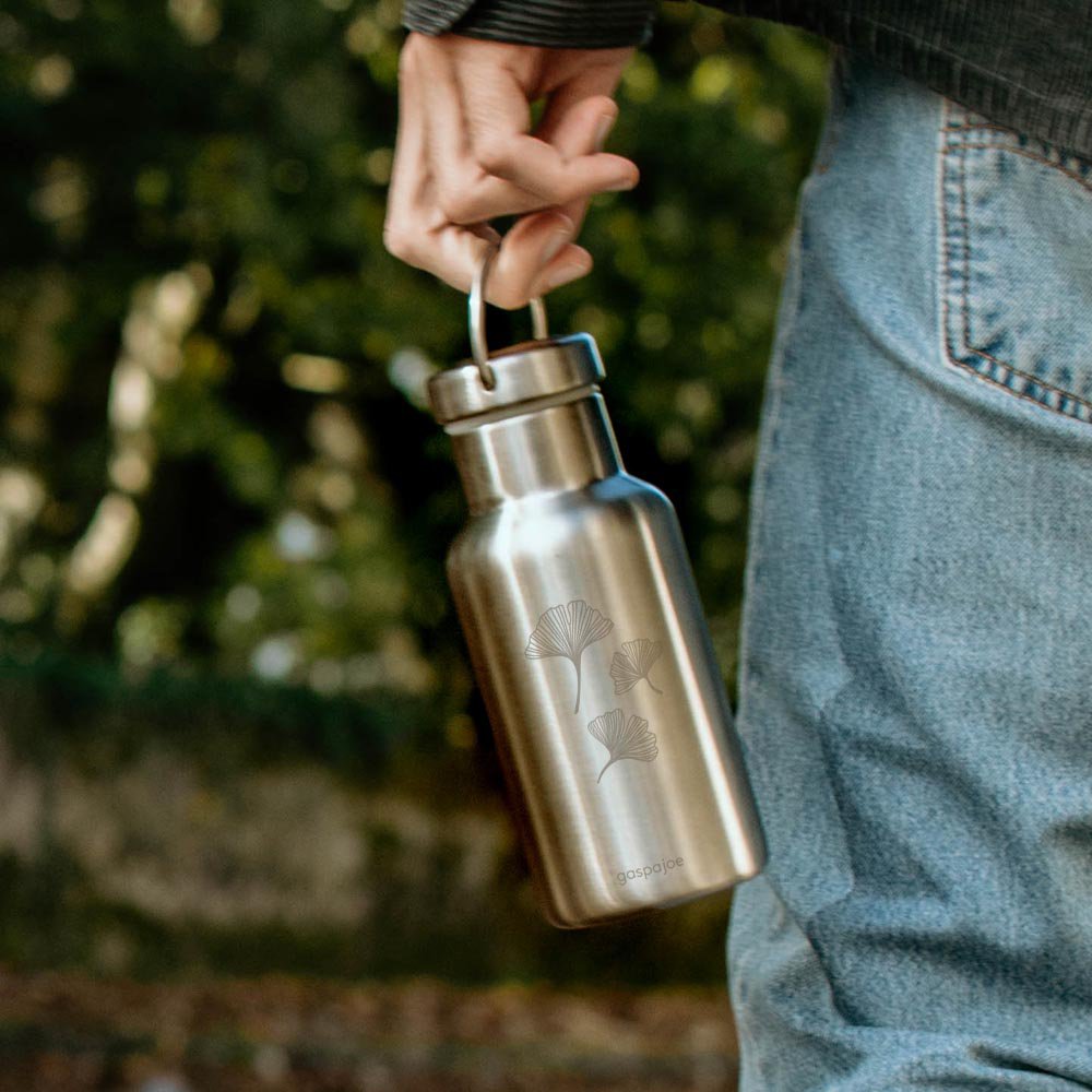 Gaspajoe insulated water bottles, GROOVY model 350 ml - engraved Colibri, Lotus Line and Gingko