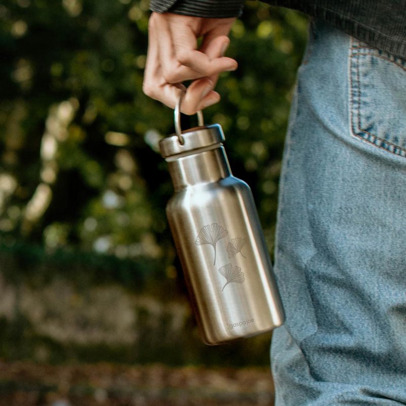 Gaspajoe isolerede vandflasker, GROOVY model 350 ml - indgraveret Colibri, Lotus Line og Gingko