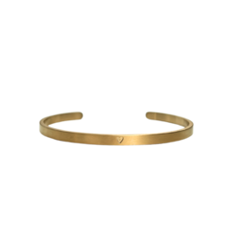 Stainless steel bangle bracelet in gold and silver colors, with text and heart-shaped designs.