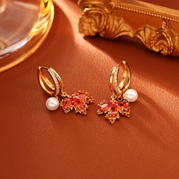 Autumn Maple Pearl Drop Earrings
