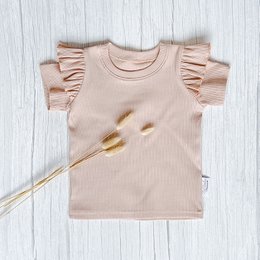 T-Shirt Volants Jersey Côtelé Rose Nude