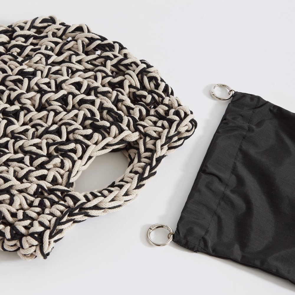 “Nadia cotton” crochet handbag with waterproof pouch crème + black