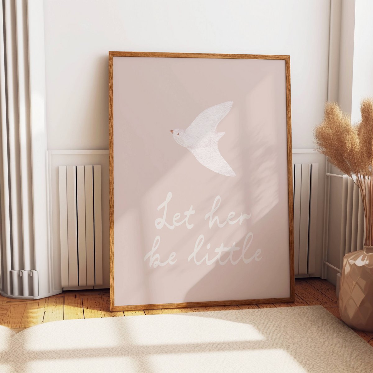 Poster di colombe, poster di colomba della pace, Lascia che sia piccola citazione poster kinderkamer, poster vogel, stampa per ragazze, poster della stanza delle ragazze rosa, poster dell'asilo nido per ragazze
