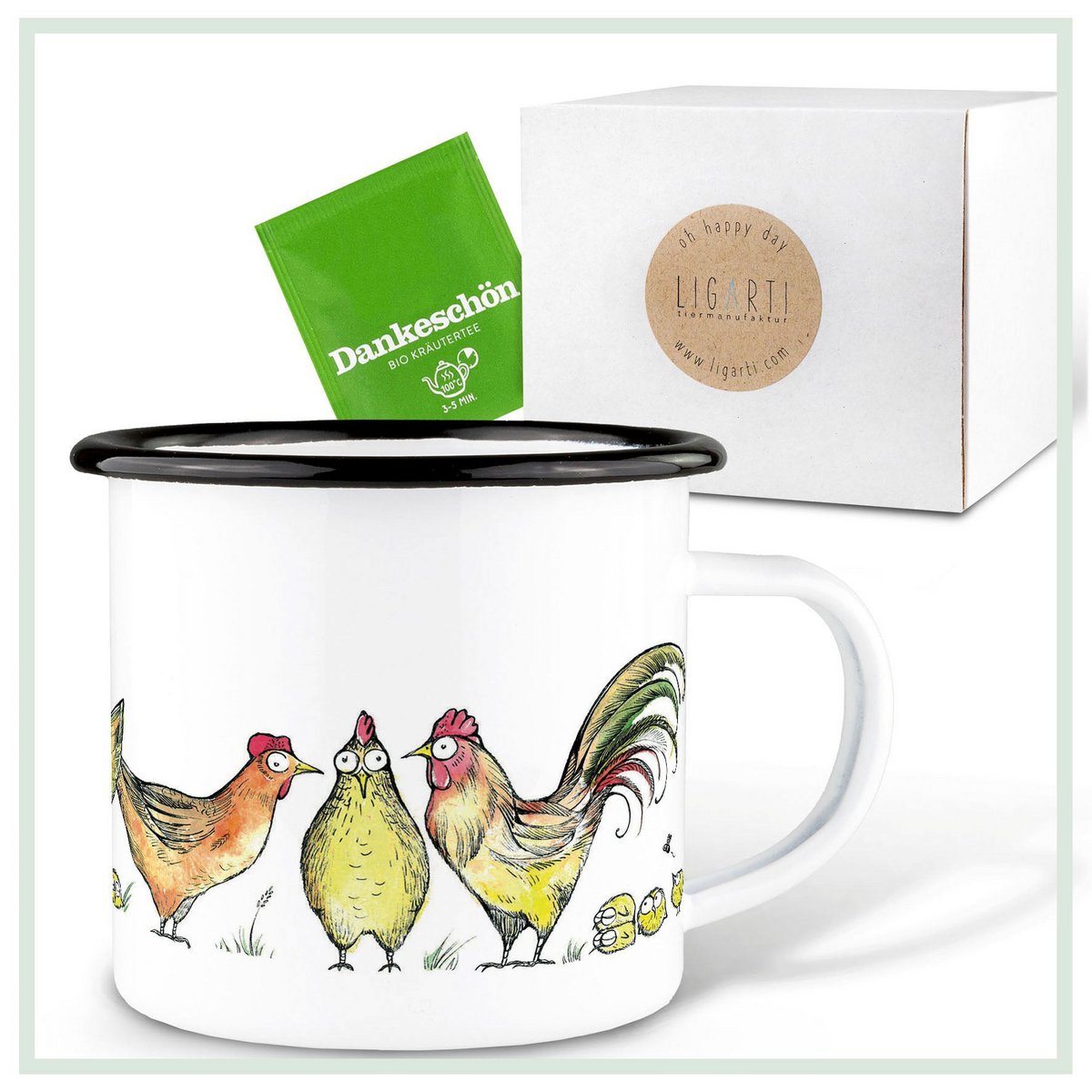 Enamel cup – fox in chicken fur