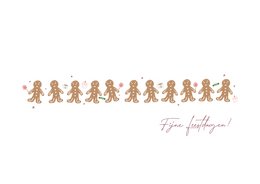 Gingerbread men Christmas card with festive ribbon and greenery