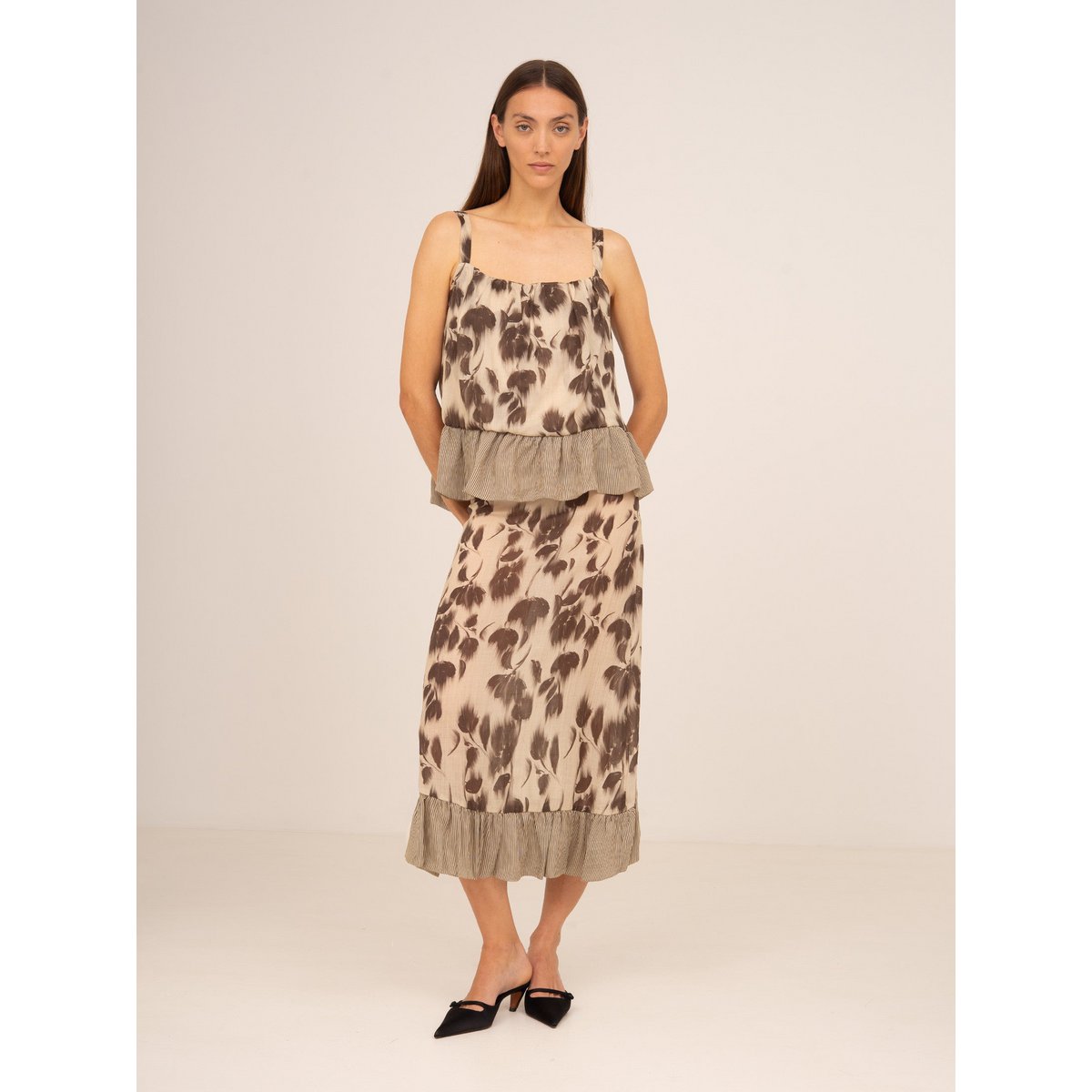 Bouquet Brown Flower Print Blouse
