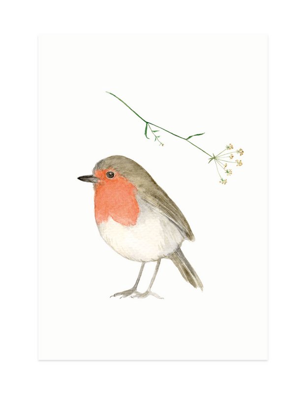 minibillet | Robin og blomst (A7)