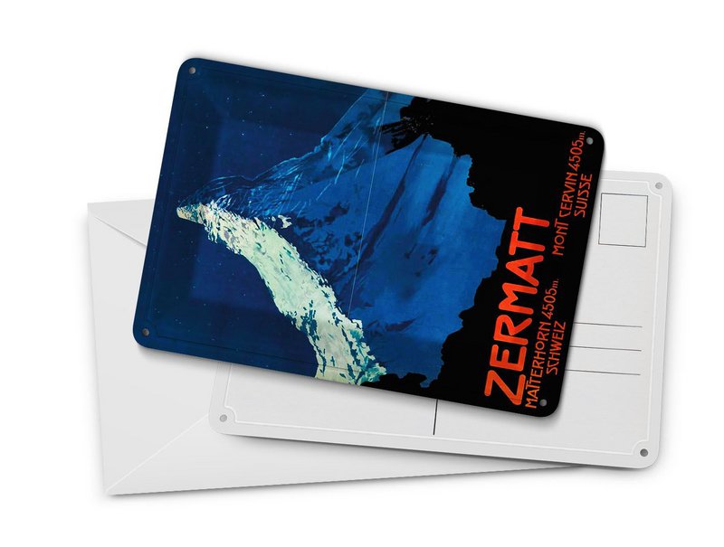 Blechpostkarte Reise 10x14 cm Schweiz Zermatt Matterhorn 4505 m Deko Schild