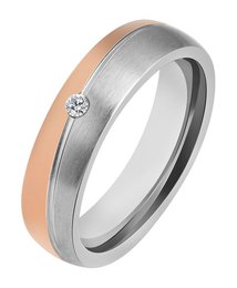 "Inox Duo", anillo de pareja para mujer, acero inoxidable, Simili, bicolor, talla. 54