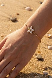 Stainless steel charm bracelets with star and flower charms, available in beige, green, pink, white colors.