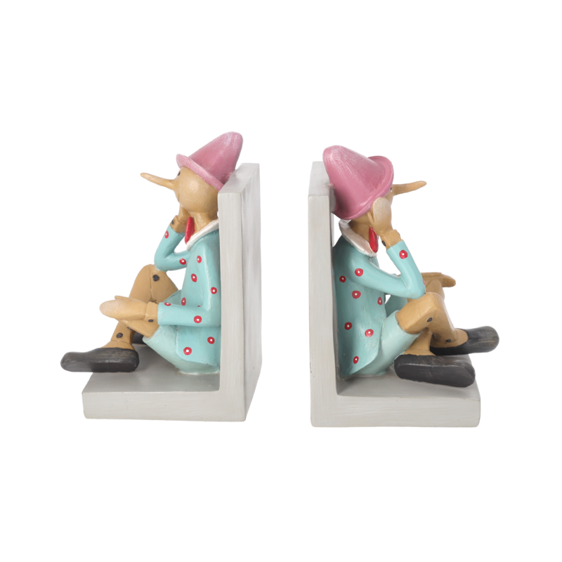 Bunte Pinocchio-Buchstütze aus Kunstharz, 10 x 13 x 18 h