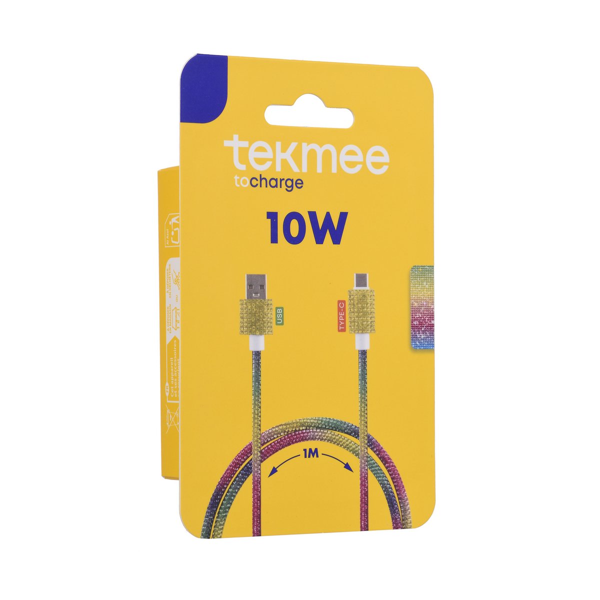 USB-Kabel-Typ-C 1m im Regenbogen-Strass-10W