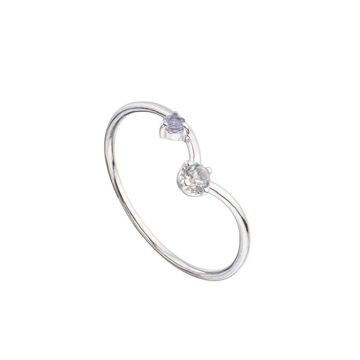 Anello in argento con cristallo di rocca e iolite